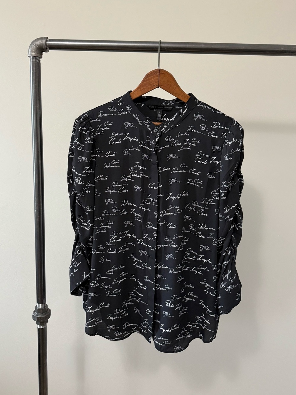 White House Black Market Black Script-Print Blouse NWT